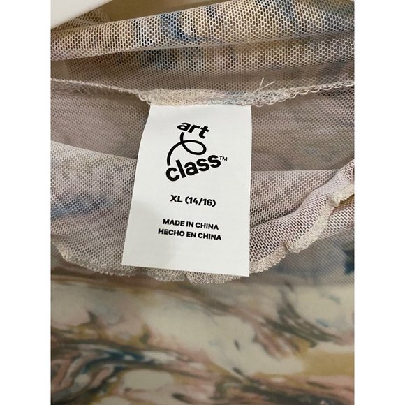 NWT Art Class Girl XL 14-16 Brown Pink Blue Marble Layered Sheer Top Under Tank - Picture 4 of 7